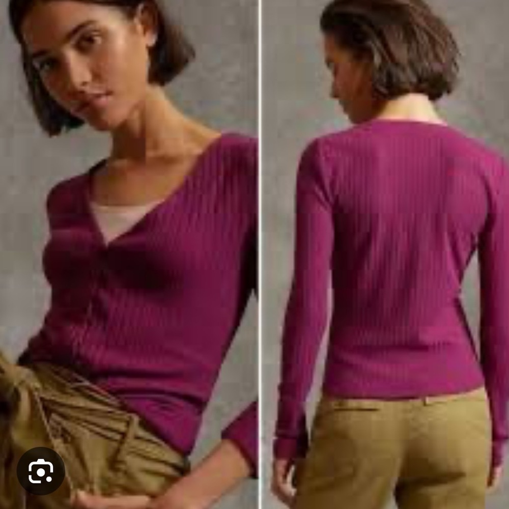 Maeve by Anthropologie Meryl Button Front Ribbed Cardigan medium‎ holiday